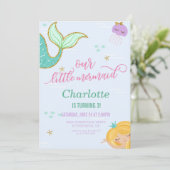 Zeemeermin Verjaardag Uitnodiging - Gold Glitter (Staand voorkant)