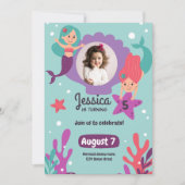 Zeemeermin Verjaardag Uitnodiging, Meisjes Foto Ve Kaart (Voorkant)
