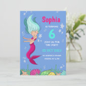 Zeemeermin Verjaardag Uitnodiging, Meisjes Verjaar Kaart (Staand voorkant)