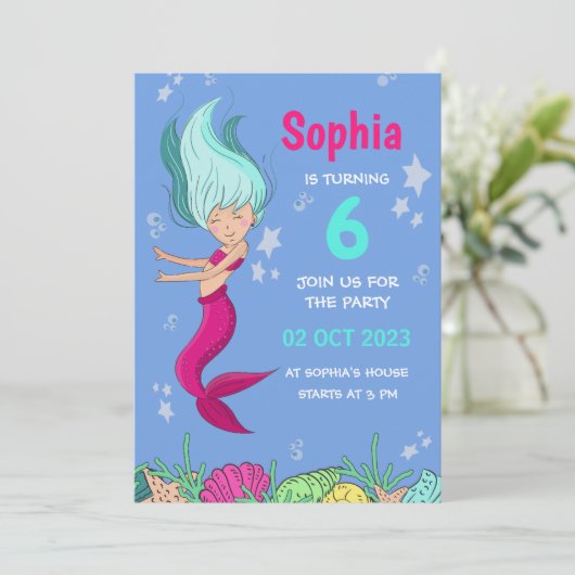 Zeemeermin Verjaardag Uitnodiging, Meisjes Verjaar Kaart (Staand voorkant)