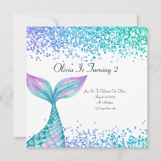 Zeemeermin verjaardag uitnodiging voor meisjes (Voorkant)