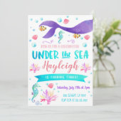 Zeemeermin Verjaardag Uitnodiging Zeemeermin (Staand voorkant)