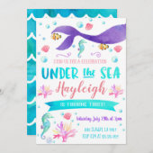 Zeemeermin Verjaardag Uitnodiging Zeemeermin (Voorkant / Achterkant)