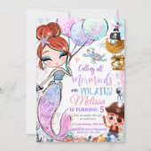 Zeemeermin Verjaardag Uitnodiging Zeemeermin en Pi (Voorkant)