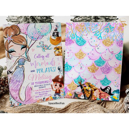 Zeemeermin Verjaardag Uitnodiging Zeemeermin en Pi