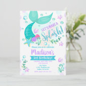 Zeemeermin Verjaardag Uitnodiging / Zwembadfeest (Staand voorkant)