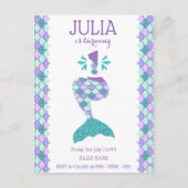 Zeemeermin Verjaardag Zeemeermin Nummer 1 Uitnodiging Briefkaart (Voorkant)