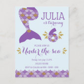 Zeemeermin Verjaardag Zeemeermin Nummer 6 Uitnodiging Briefkaart (Voorkant)