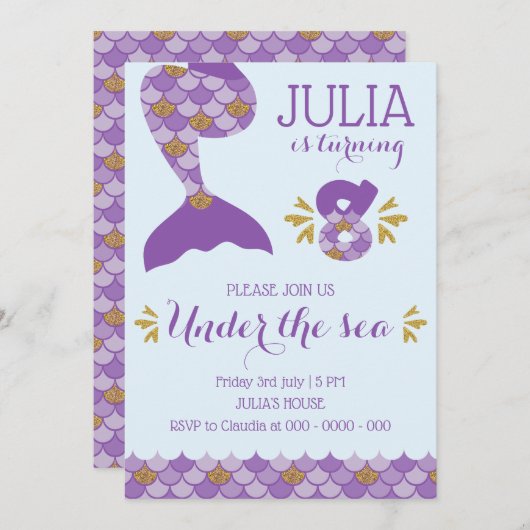 Zeemeermin Verjaardag Zeemeermin Nummer 8 Kaart (Voorkant / Achterkant)