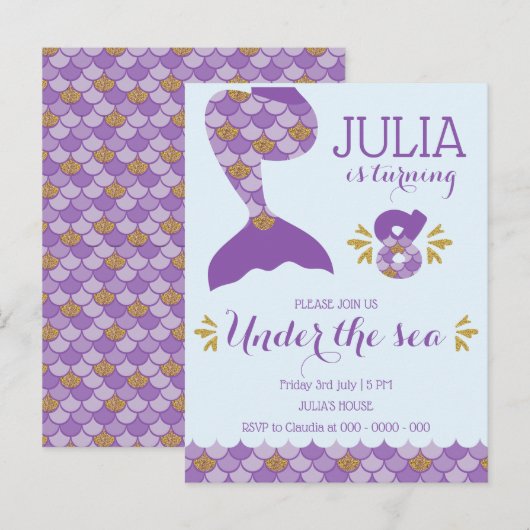 Zeemeermin Verjaardag Zeemeermin Nummer 8 Uitnodiging Briefkaart (Voorkant / Achterkant)