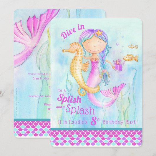 Zeemeermin Verjaardag zwembad feestuitnodigingen Kaart (Voorkant / Achterkant)