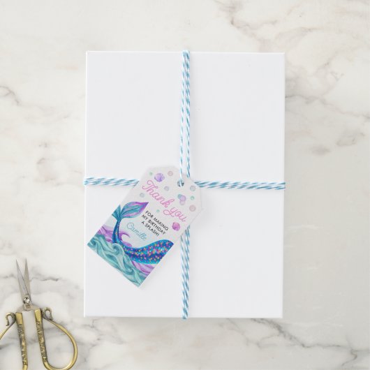 Zeemeermin Verjaardag Zwembad Party Dank u Cadeaulabel (Met Touw)