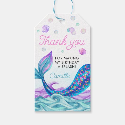 Zeemeermin Verjaardag Zwembad Party Dank u Cadeaulabel (Voorkant)