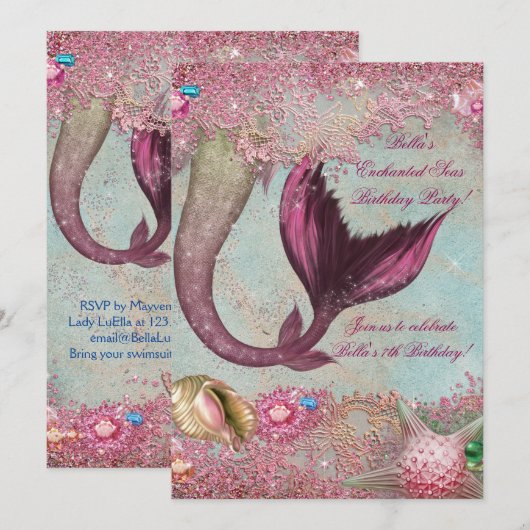 Zeemeermin Verjaardag Zwembad Party Uitnodigingen (Voorkant / Achterkant)