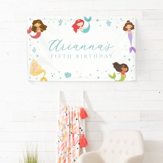 Zeemeermin Verjaardagsbanner Regenboog Spandoek (Insitu)