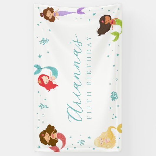 Zeemeermin Verjaardagsbanner Regenboog Spandoek (Verticaal)