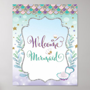 Zeemeermin Verjaardagsdecoratie Baby Shower Poster