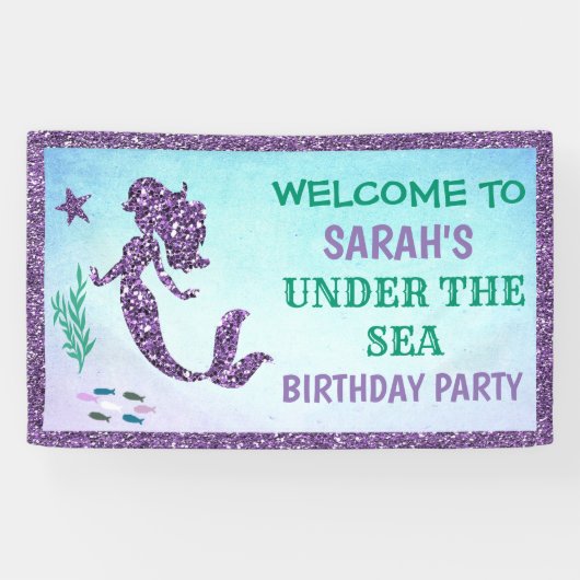 Zeemeermin Verjaardagsfeest Banner (Horizontaal)