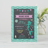 Zeemeermin Verjaardagsfeest Blauwgroen Pin Glitter Kaart (Staand voorkant)