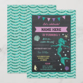 Zeemeermin Verjaardagsfeest Blauwgroen Pin Glitter Kaart (Voorkant / Achterkant)