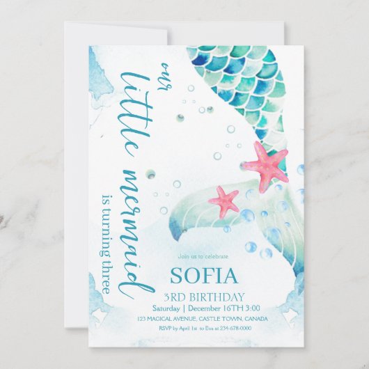 Zeemeermin Verjaardagsfeest Onder De Zee Zeemeermi Kaart (Voorkant)