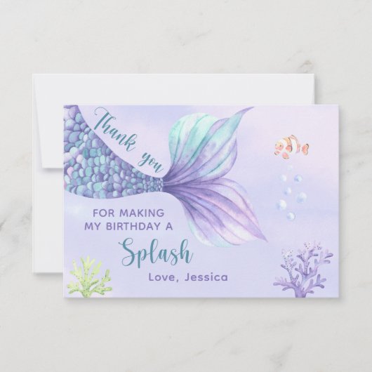 Zeemeermin Verjaardagsfeest Onder het Zee de Dank  Bedankkaart (Voorkant)
