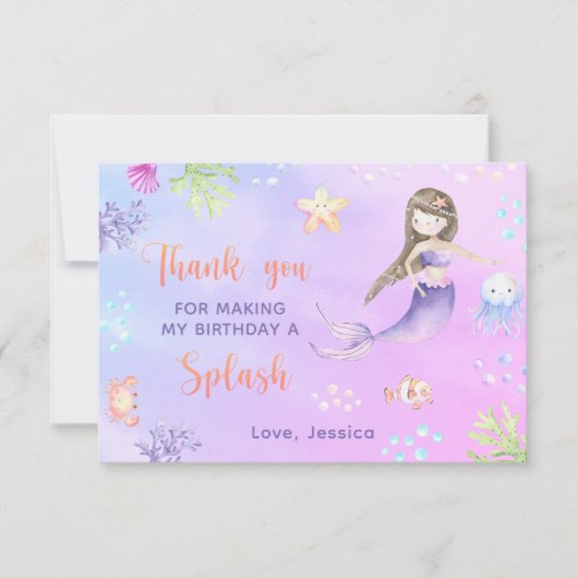 Zeemeermin Verjaardagsfeest Onder het Zee de Dank  Bedankkaart (Voorkant)
