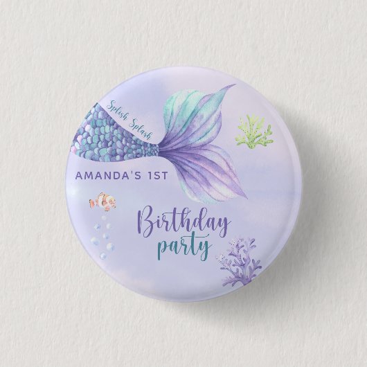 Zeemeermin Verjaardagsfeest onder het Zee Zeemeerm Ronde Button 3,2 Cm (Voorkant)