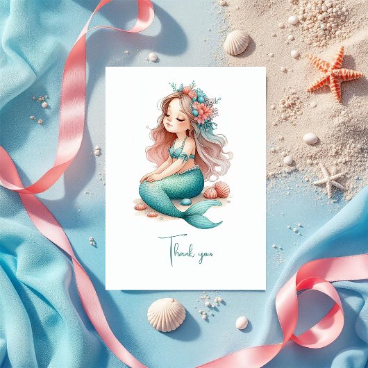 Zeemeermin Verjaardagsfeestje Bedankkaart