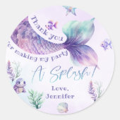Zeemeermin verjaardagsfeestje dank je ronde sticker (Voorkant)