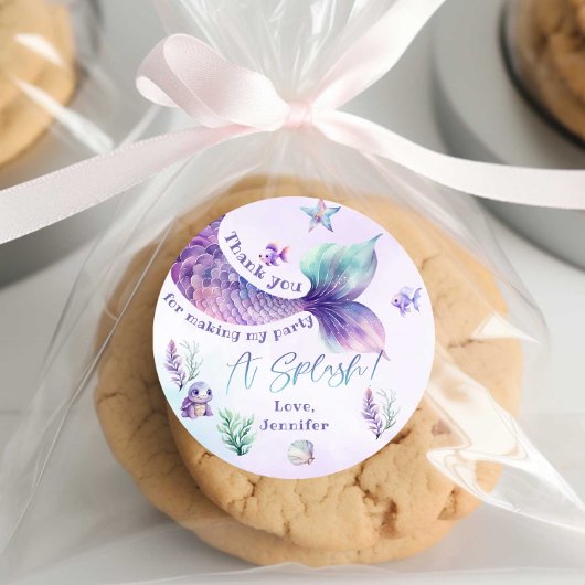 Zeemeermin verjaardagsfeestje dank u ronde sticker