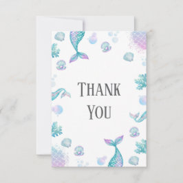 Zeemeermin-verjaardagsfeestje in turquoise bedankkaart