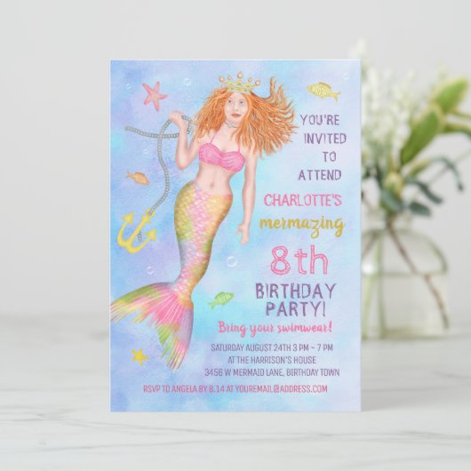 Zeemeermin verjaardagsfeestje onder het Zee Beach  Kaart (Staand voorkant)