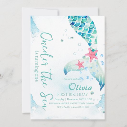 Zeemeermin verjaardagsfeestje onder het Zee Kaart (Voorkant)