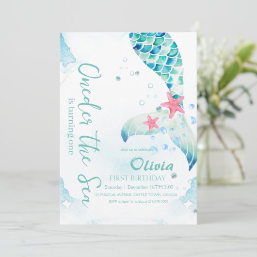 Zeemeermin verjaardagsfeestje onder het Zee Kaart (Staand voorkant)