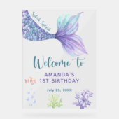 Zeemeermin verjaardagsfeestje onder het Zee Welkom Acryl Bord (Voorkant)