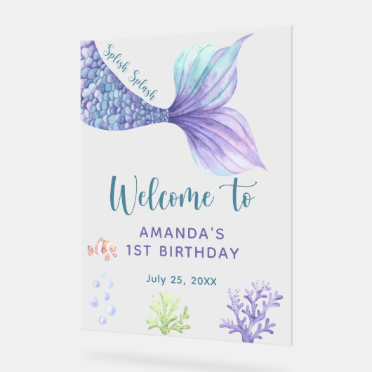 Zeemeermin verjaardagsfeestje onder het Zee Welkom Acryl Bord (Hoek)