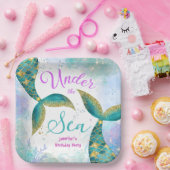 Zeemeermin Verjaardagsfeestje Paarse Blauwgroen Pa Papieren Bordje (Feest)