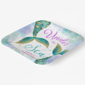 Zeemeermin Verjaardagsfeestje Paarse Blauwgroen Pa Papieren Bordje (Gebogen)