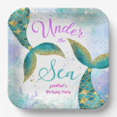 Zeemeermin Verjaardagsfeestje Paarse Blauwgroen Pa Papieren Bordje (Voorkant)