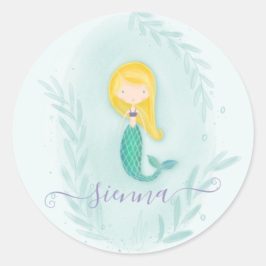 Zeemeermin verjaardagsfeestje stickers (Voorkant)