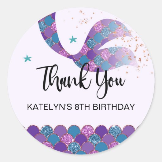 Zeemeermin Verjaardagsfeestje Stickers Paarse en B (Voorkant)