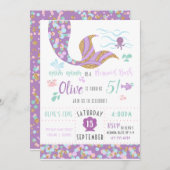 Zeemeermin verjaardagsfeestje uitnodiging Paarse & (Voorkant / Achterkant)