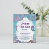 Zeemeermin verjaardagsfeestje uitnodiging voor mei (Staand voorkant)