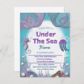 Zeemeermin verjaardagsfeestje uitnodiging voor mei (Voorkant / Achterkant)