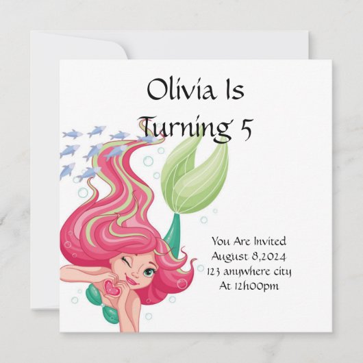 ZEEMEERMIN VERJAARDAGSFEESTUITNODIGING VOOR MEISJE SAVE THE DATE (Voorkant)