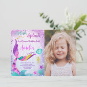 Zeemeermin Verjaardagsfoto Uitnodiging (Staand voorkant)