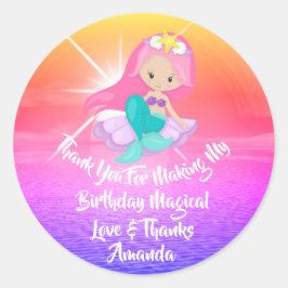 Zeemeermin Verjaardagsgunst Meisje Magic Sunset Ro Ronde Sticker