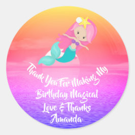 Zeemeermin Verjaardagsgunst Meisje Tropic Sunset R Ronde Sticker