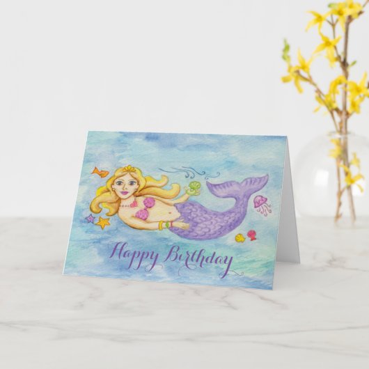 Zeemeermin verjaardagskaart kaart (Gele Bloem)